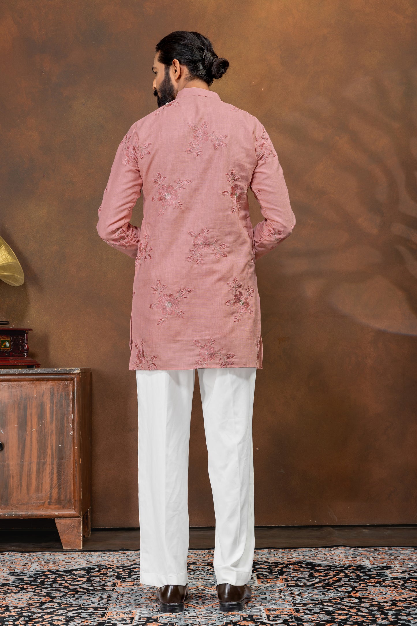 Blush Pink Floral Embroidered Men’s Kurta Set
