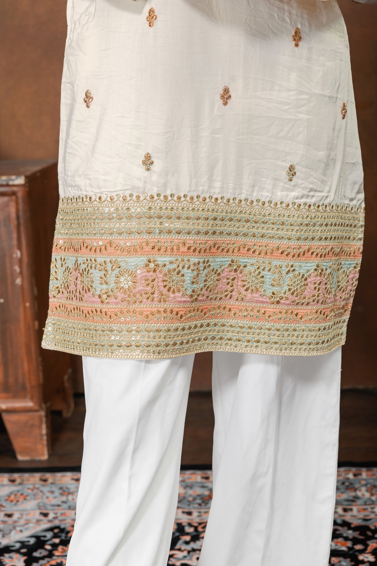 Royal Ivory Embroidered Kurta Pajama Set for Men