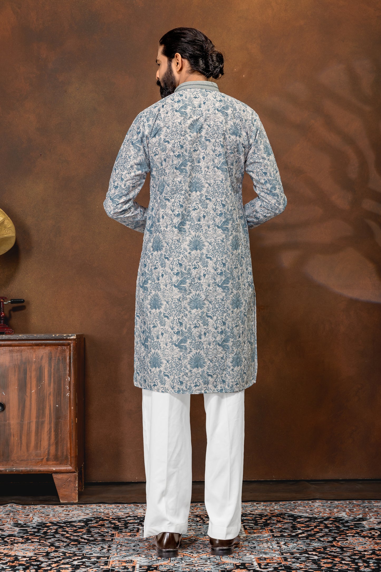 Mist Blue Printed Men’s Kurta Set
