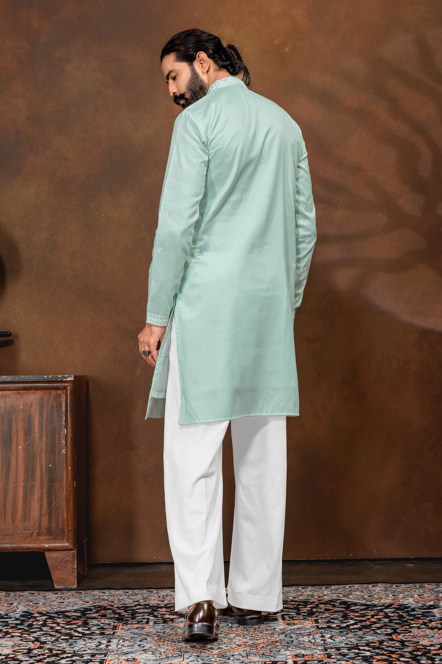 Elegant Mint Green Chikankari Style Kurta Set