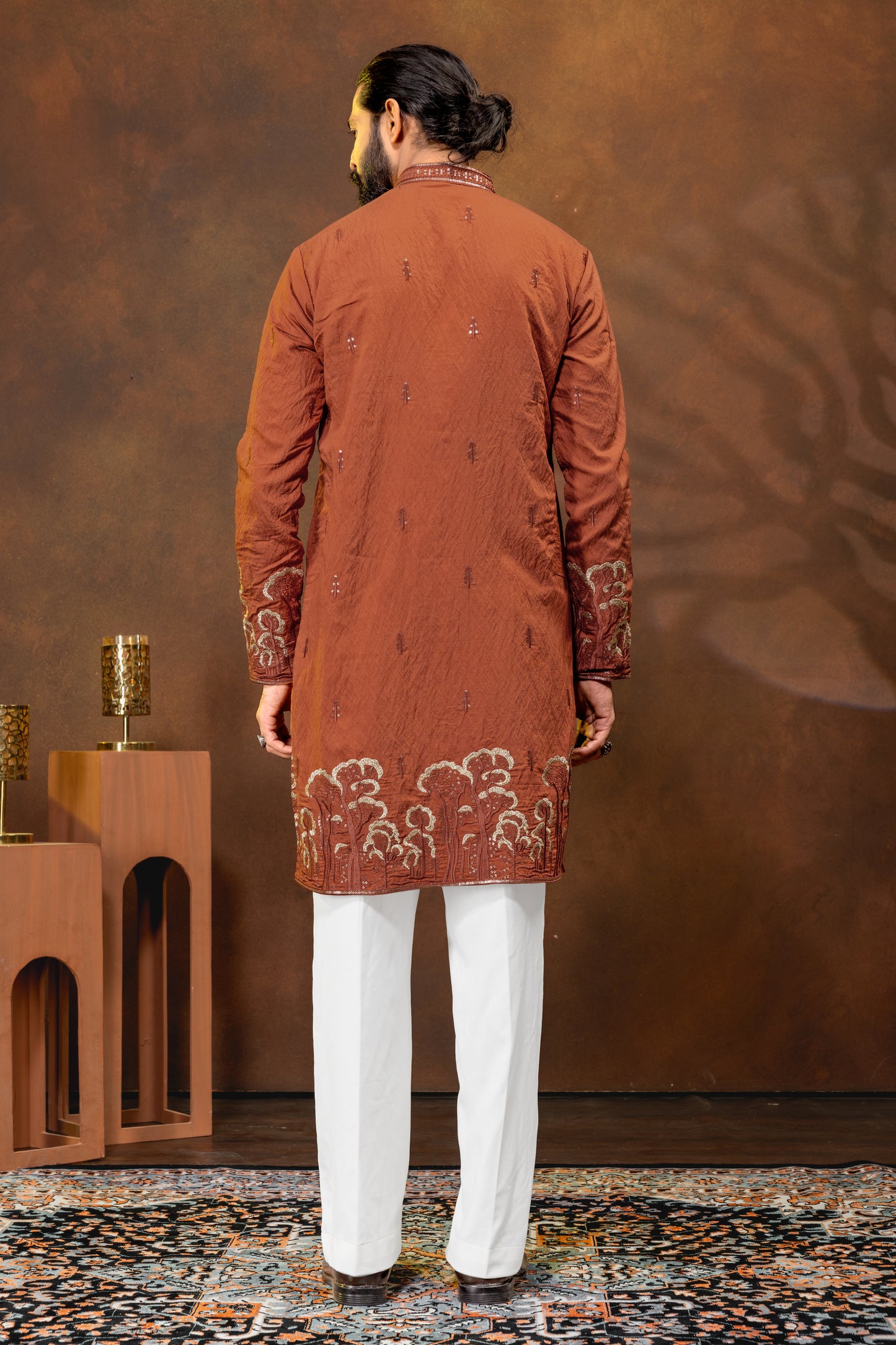 Chocolate Brown Embroidered Men’s Kurta Set