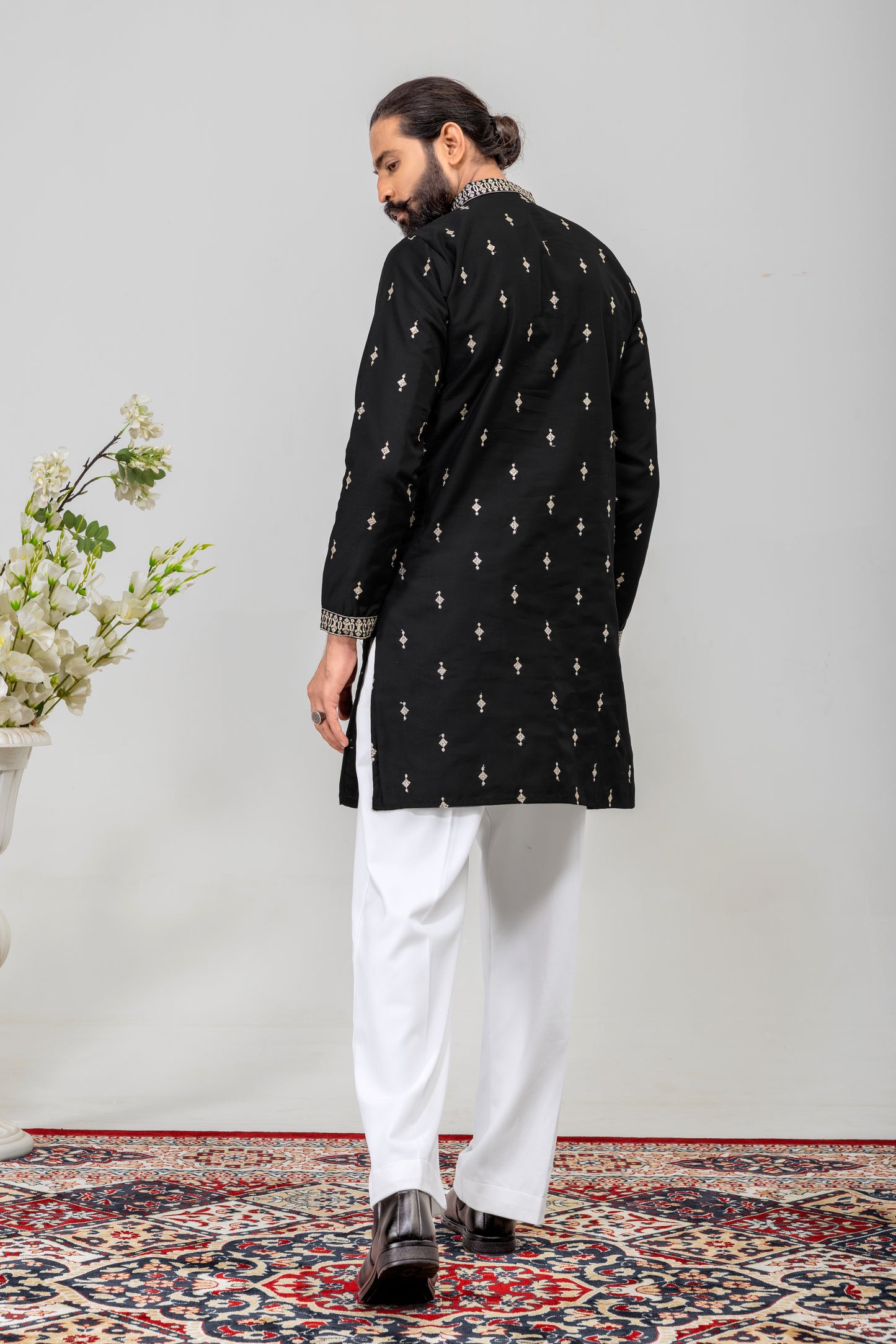 Classic Black Embroidered Men’s Kurta Set