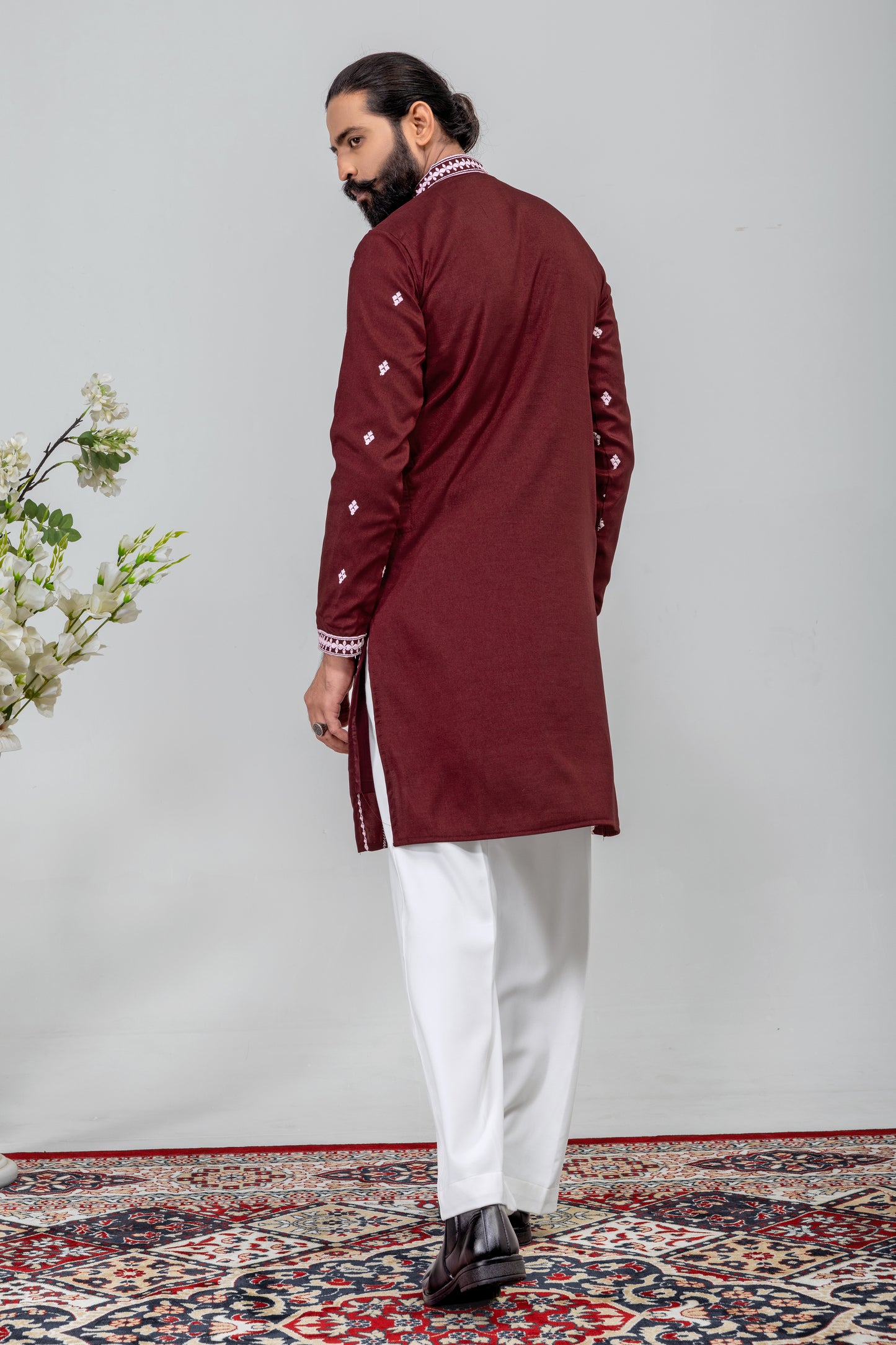 Maroon Embroidered Men’s Kurta