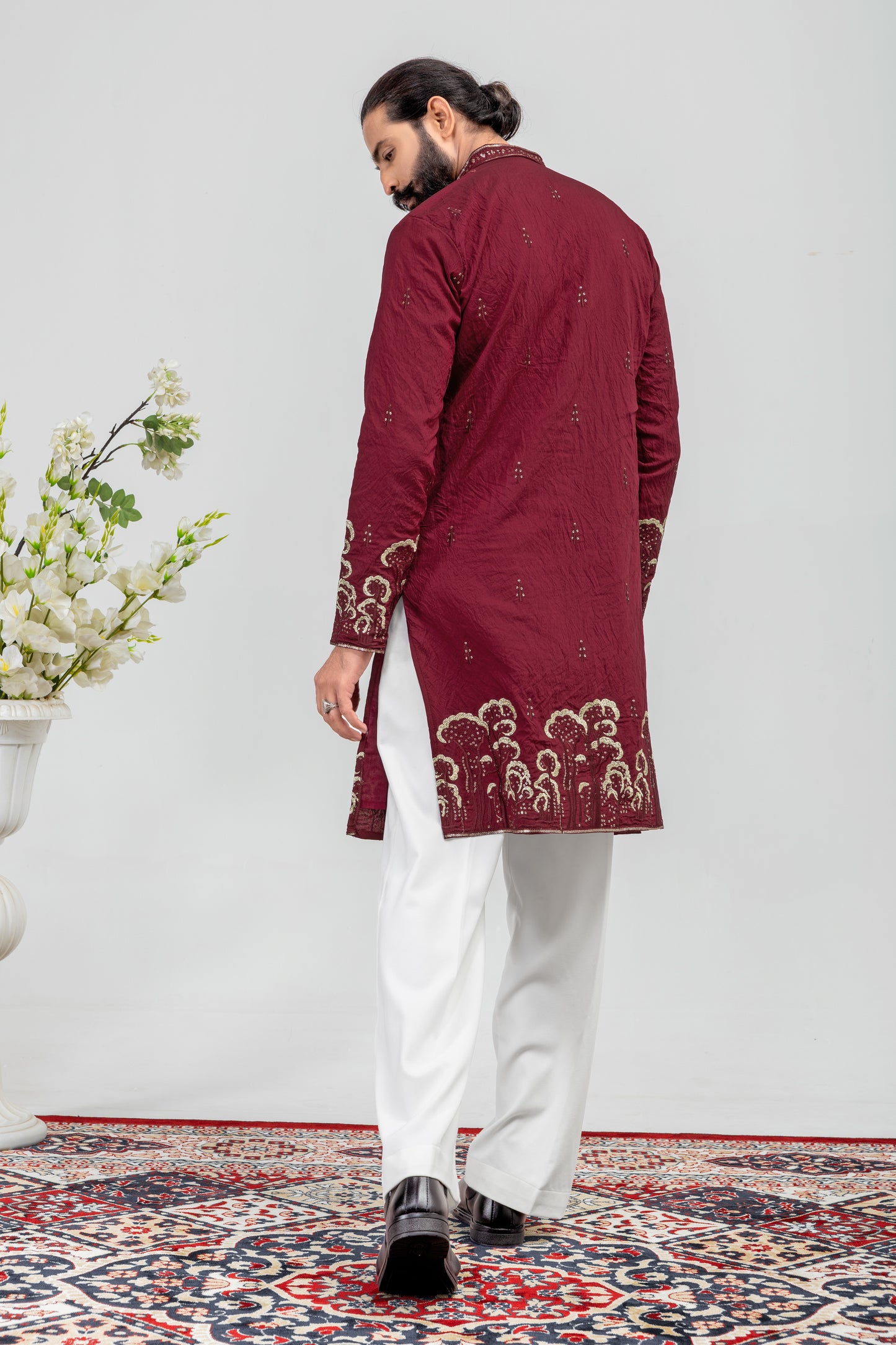 Royal Maroon Embroidered Men’s Kurta Pajama Set