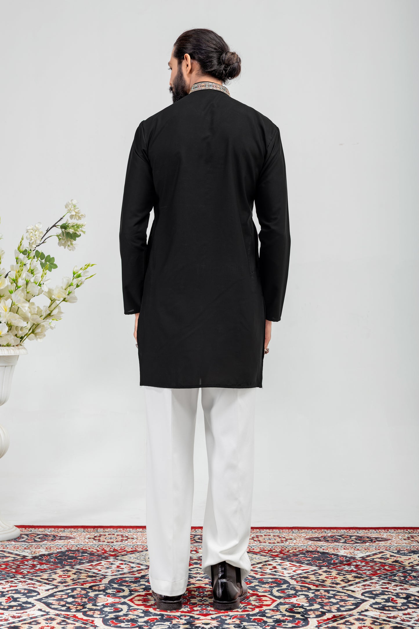 Luxury Black Embroidered Men’s Kurta Pajama Set
