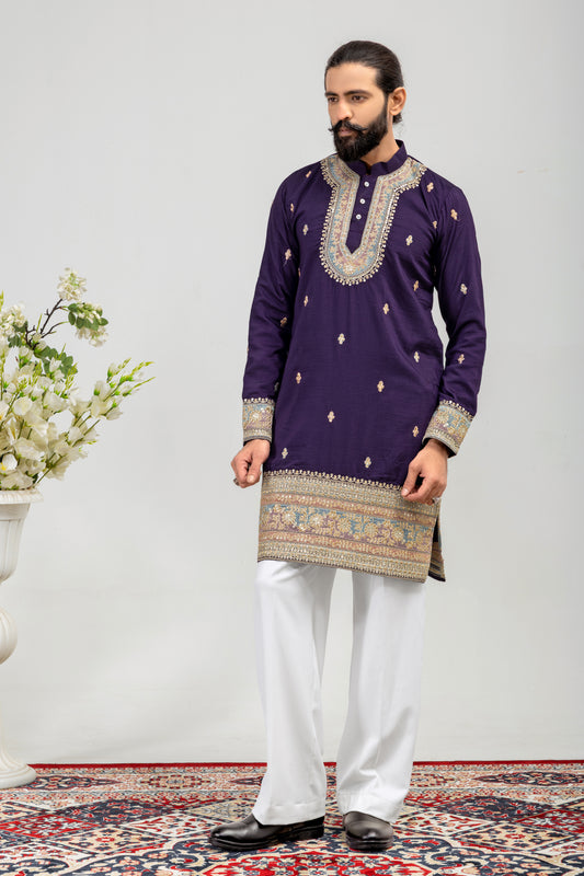 Royal Amethyst Embroidered Men’s Kurta