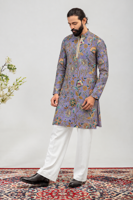 Lavender Botanical Floral Printed Men’s Kurta