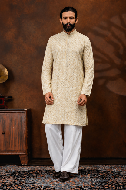 Royal Sand Beige Textured Men’s Kurta