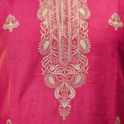 Men's Premium Embroidered Rani Pink Kurta Set