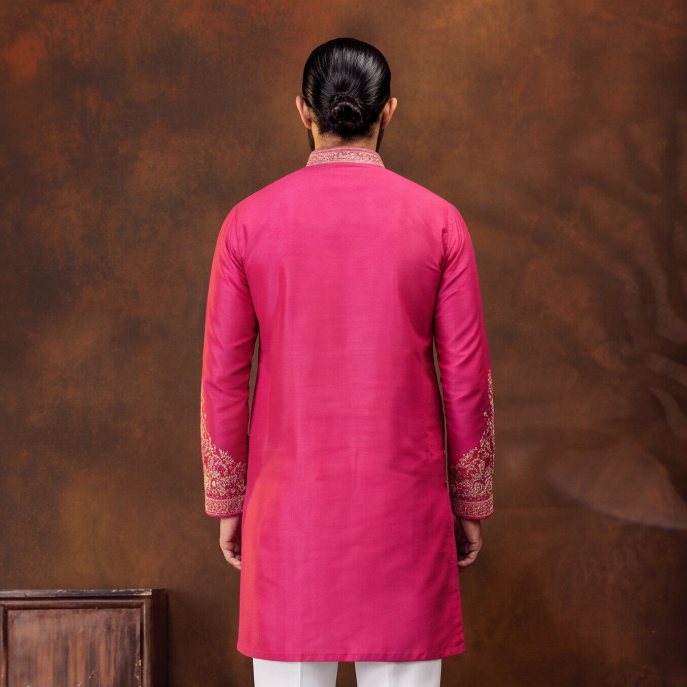 Men's Premium Embroidered Rani Pink Kurta Set
