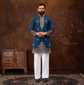 Men's Premium Embroidered Navy Blue Kurta Set