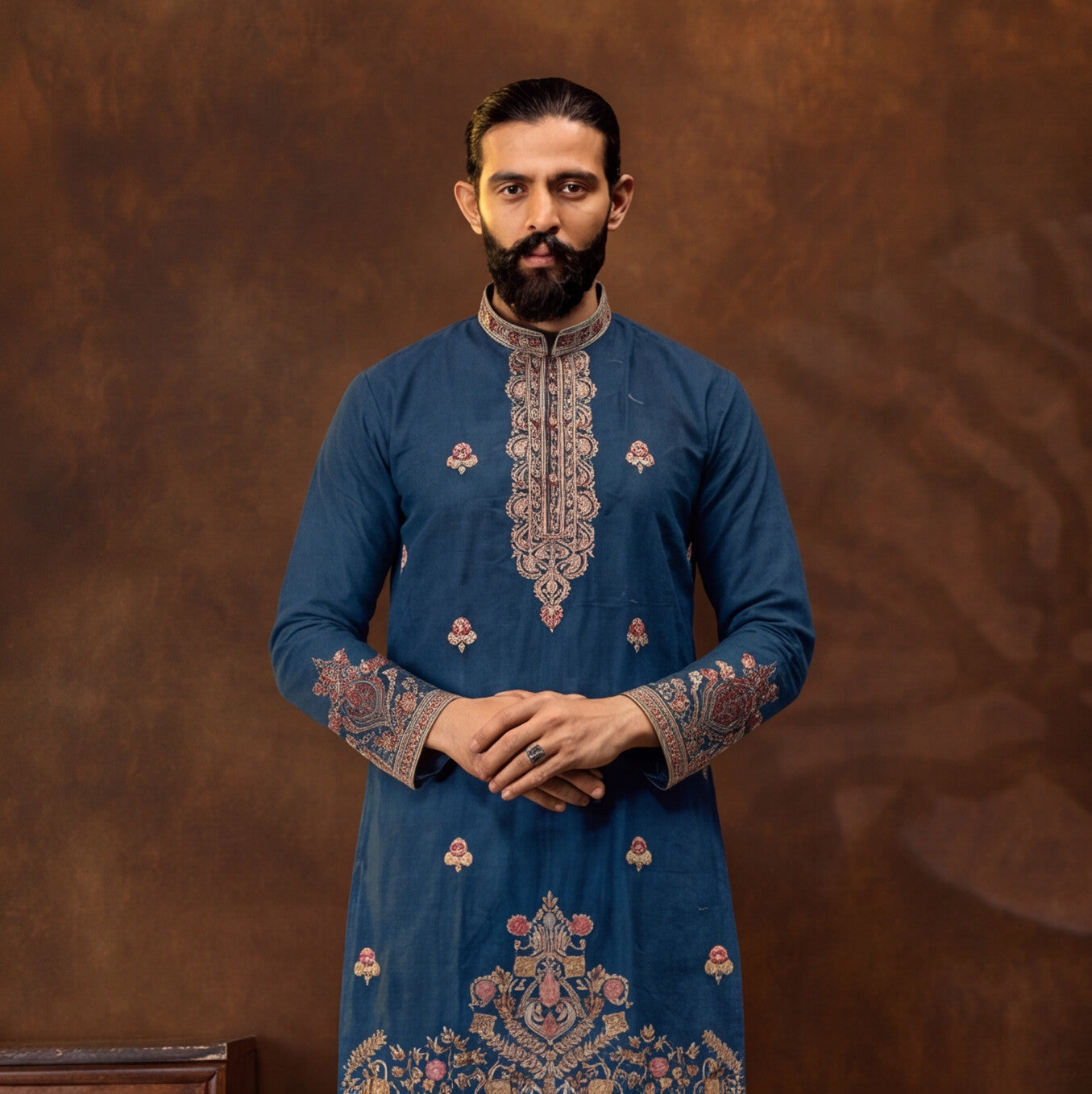Men's Premium Embroidered Navy Blue Kurta Set