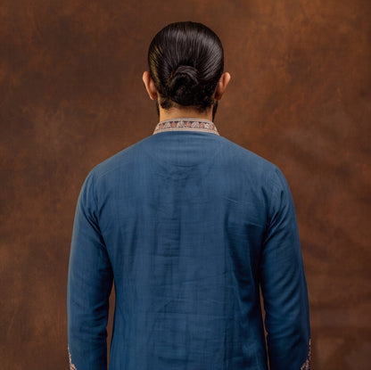 Men's Premium Embroidered Navy Blue Kurta Set
