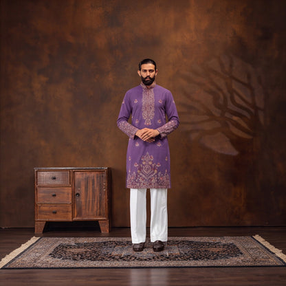 Men's Premium Embroidered Purple Kurta Set