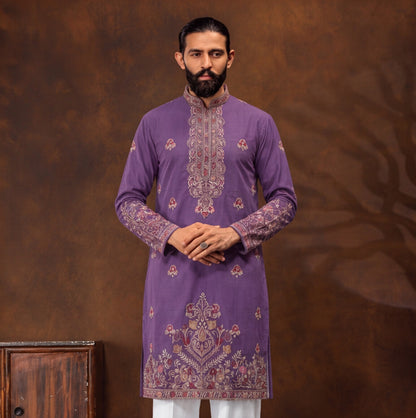 Men's Premium Embroidered Purple Kurta Set
