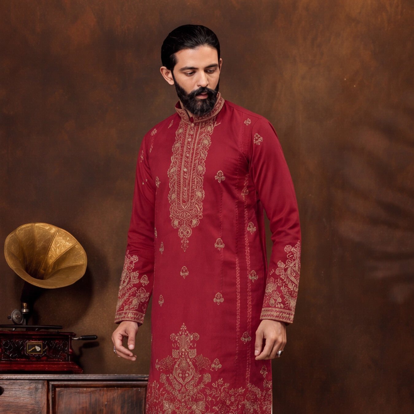 Men's Premium Embroidered RED Kurta Set