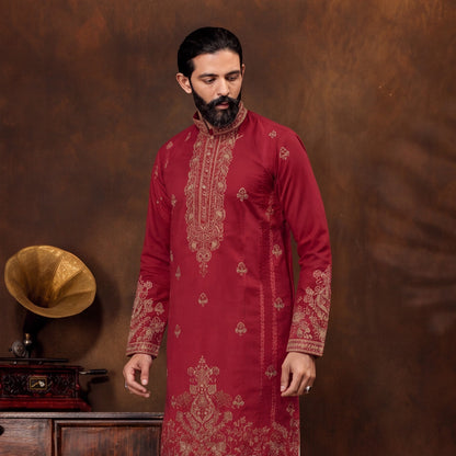 Men's Premium Embroidered RED Kurta Set