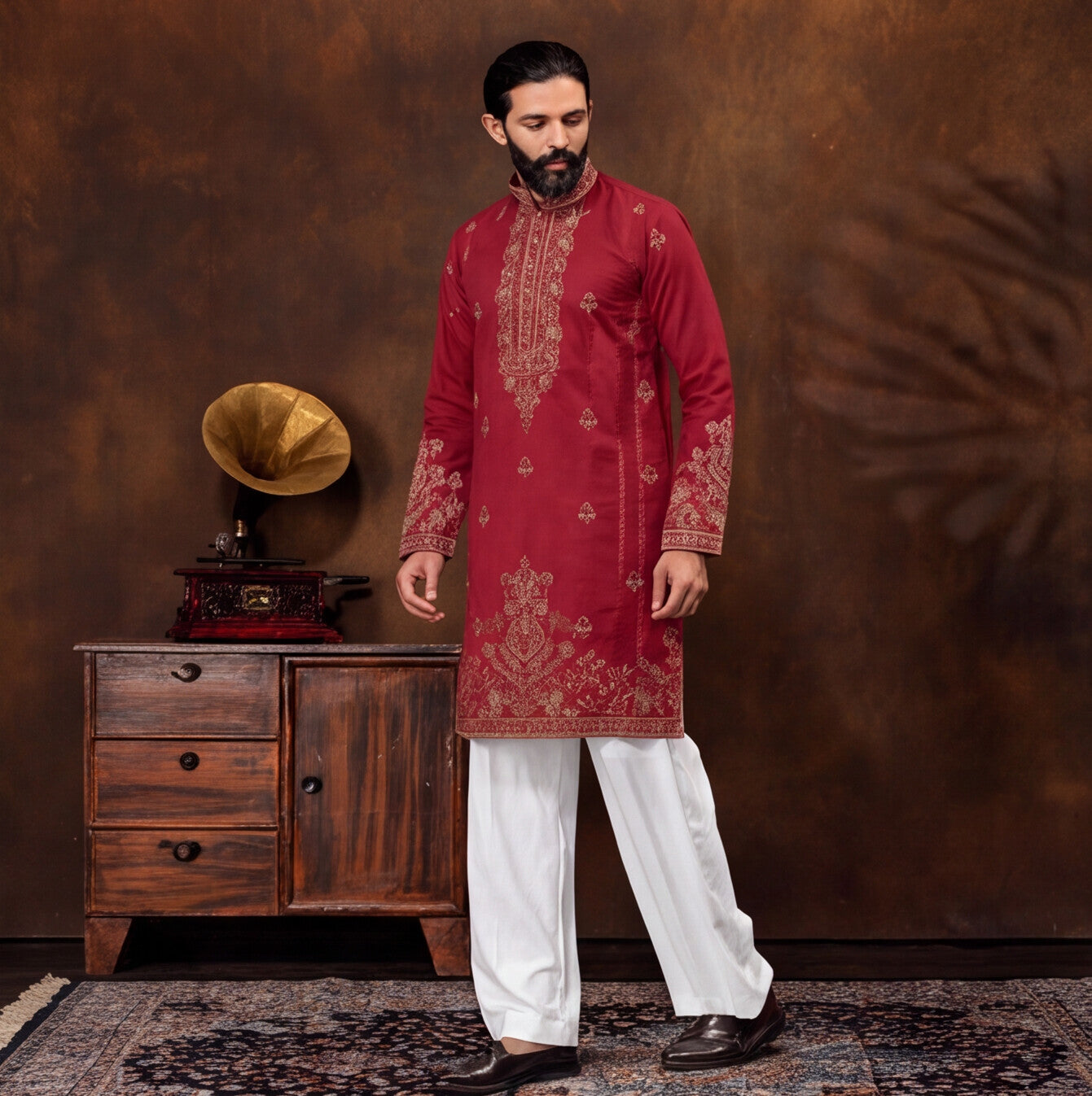 Men's Premium Embroidered RED Kurta Set