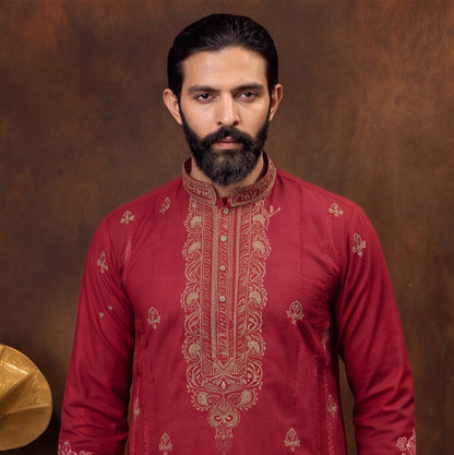 Men's Premium Embroidered RED Kurta Set