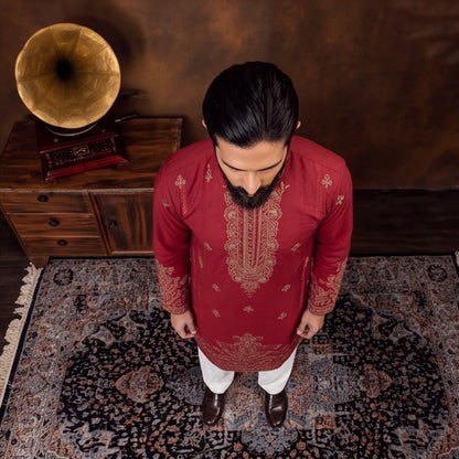 Men's Premium Embroidered RED Kurta Set