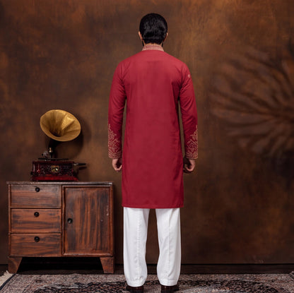 Men's Premium Embroidered RED Kurta Set