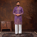 Men's Premium Embroidered Purple Kurta Set