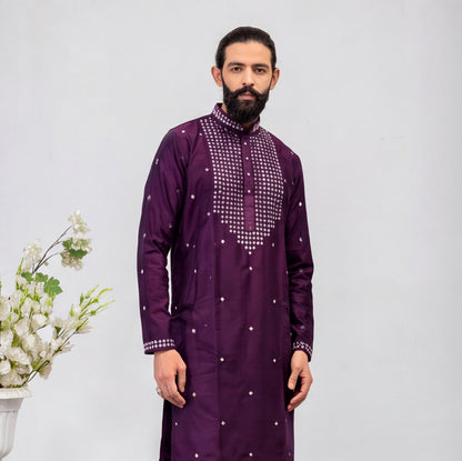 Men's Royal Purple Embroidered Kurta Set