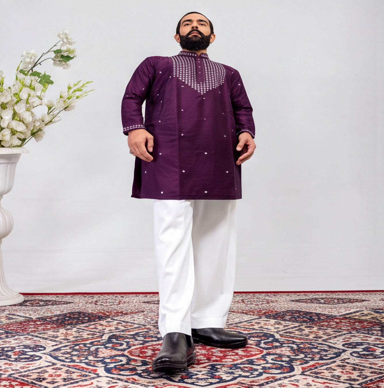 Men's Royal Purple Embroidered Kurta Set