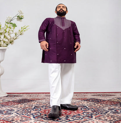 Men's Royal Purple Embroidered Kurta Set