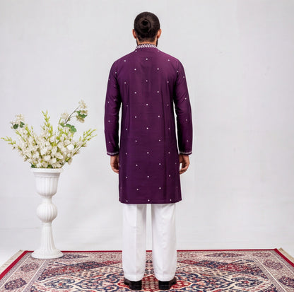 Men's Royal Purple Embroidered Kurta Set
