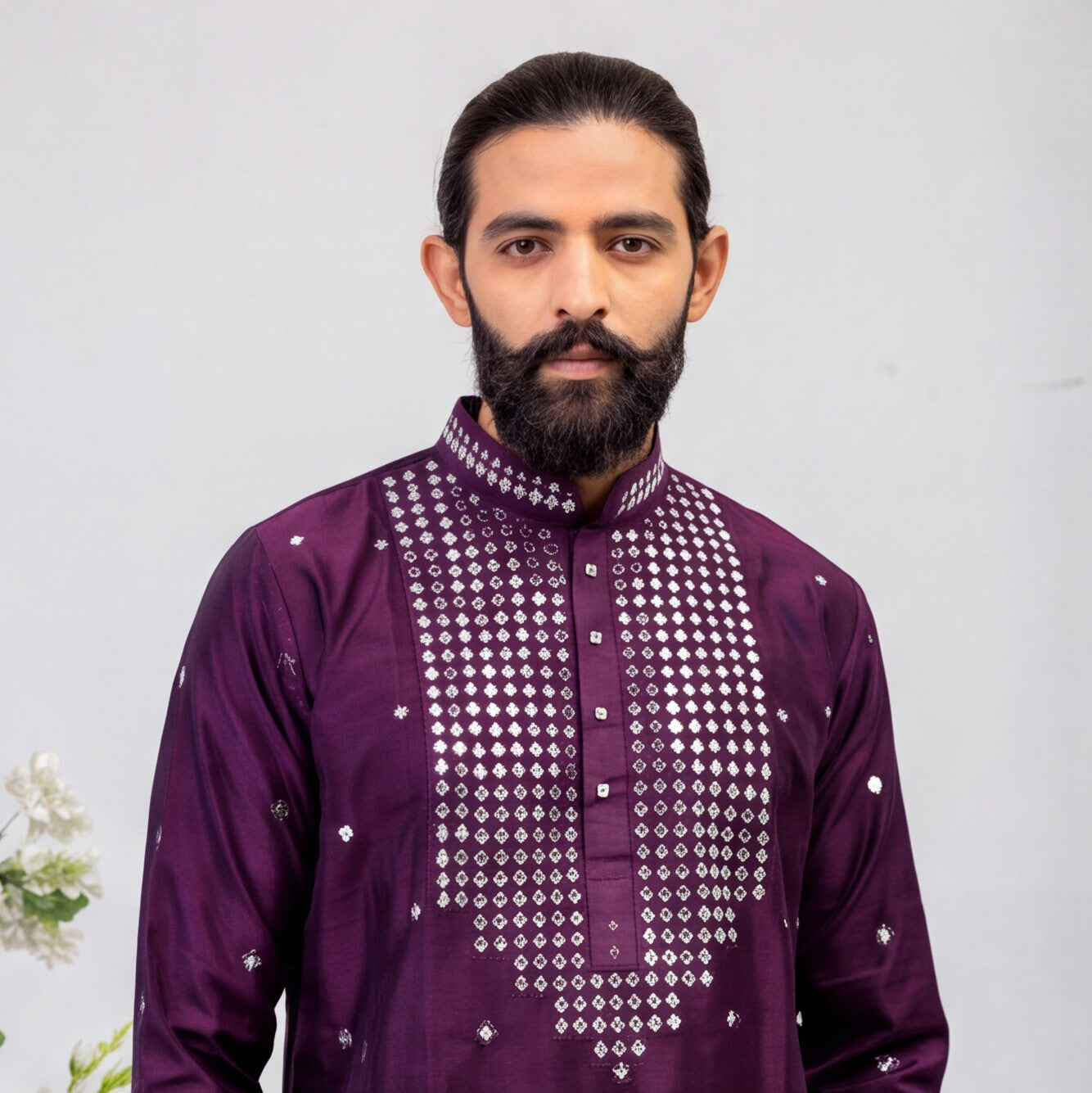 Men's Royal Purple Embroidered Kurta Set