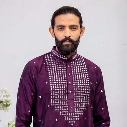 Men's Royal Purple Embroidered Kurta Set