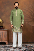 elegant olive green embroidered kurta