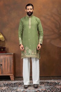 elegant olive green embroidered kurta