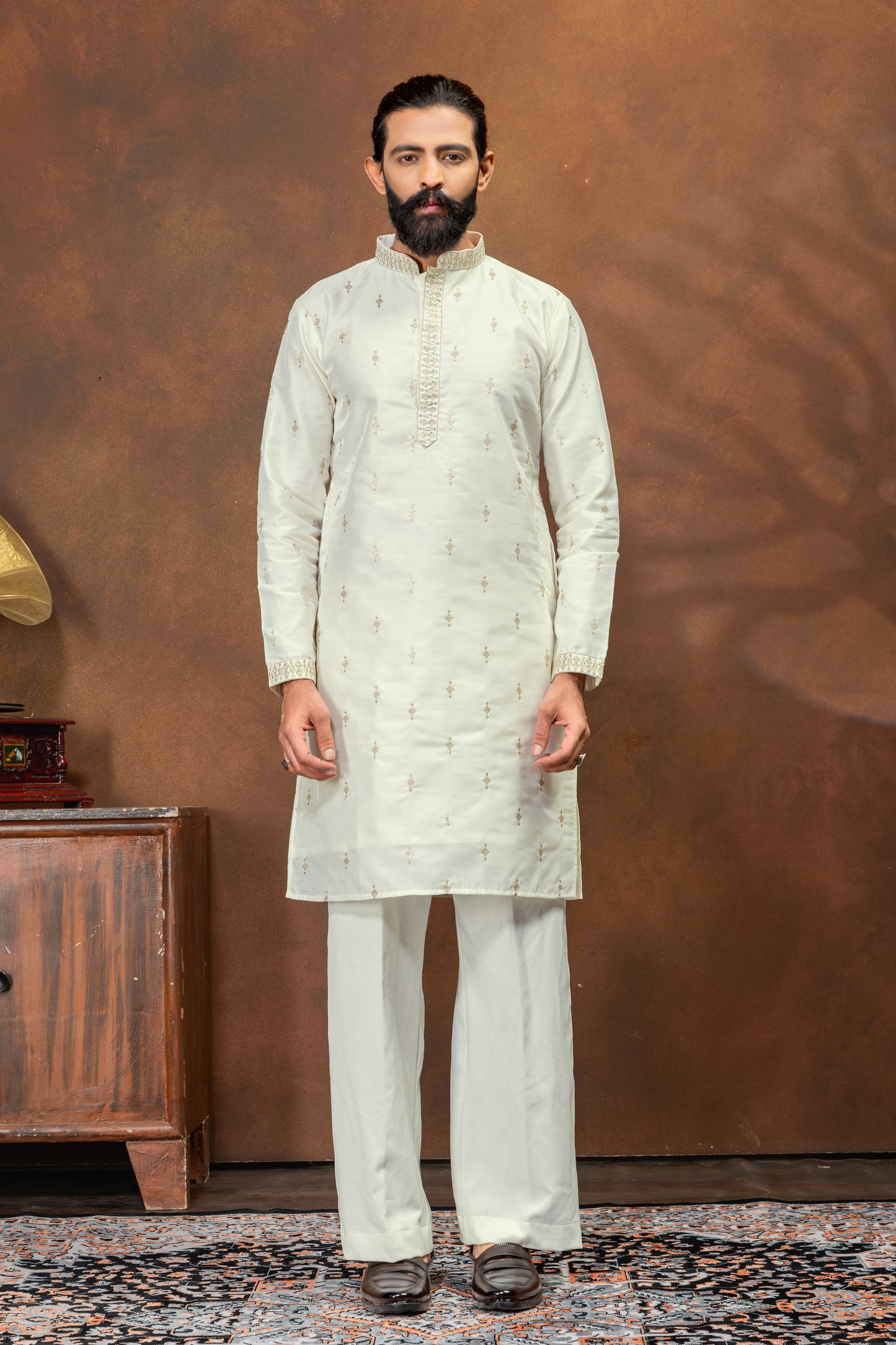 off-white embroidered kurta