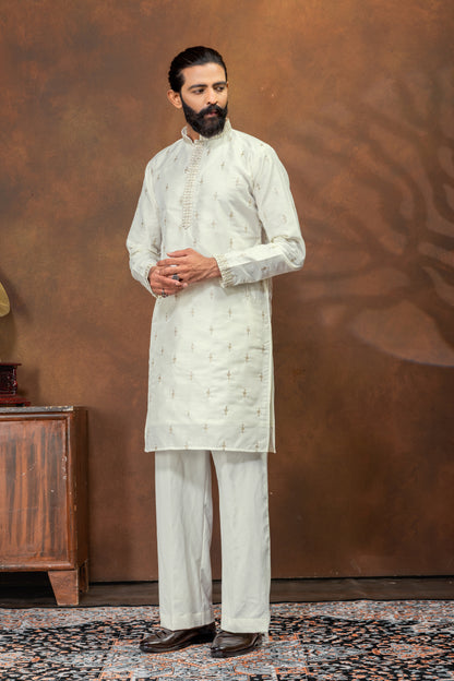 off-white embroidered kurta