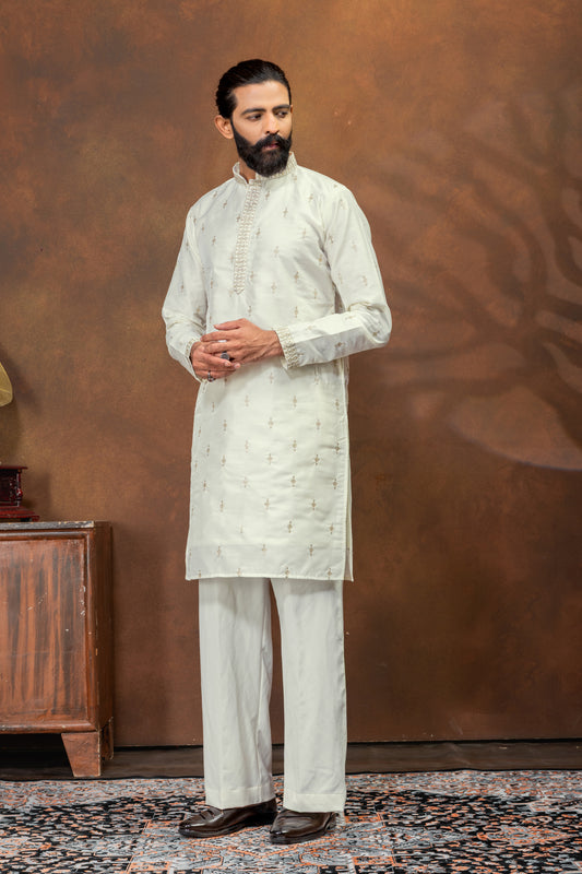 off-white embroidered kurta