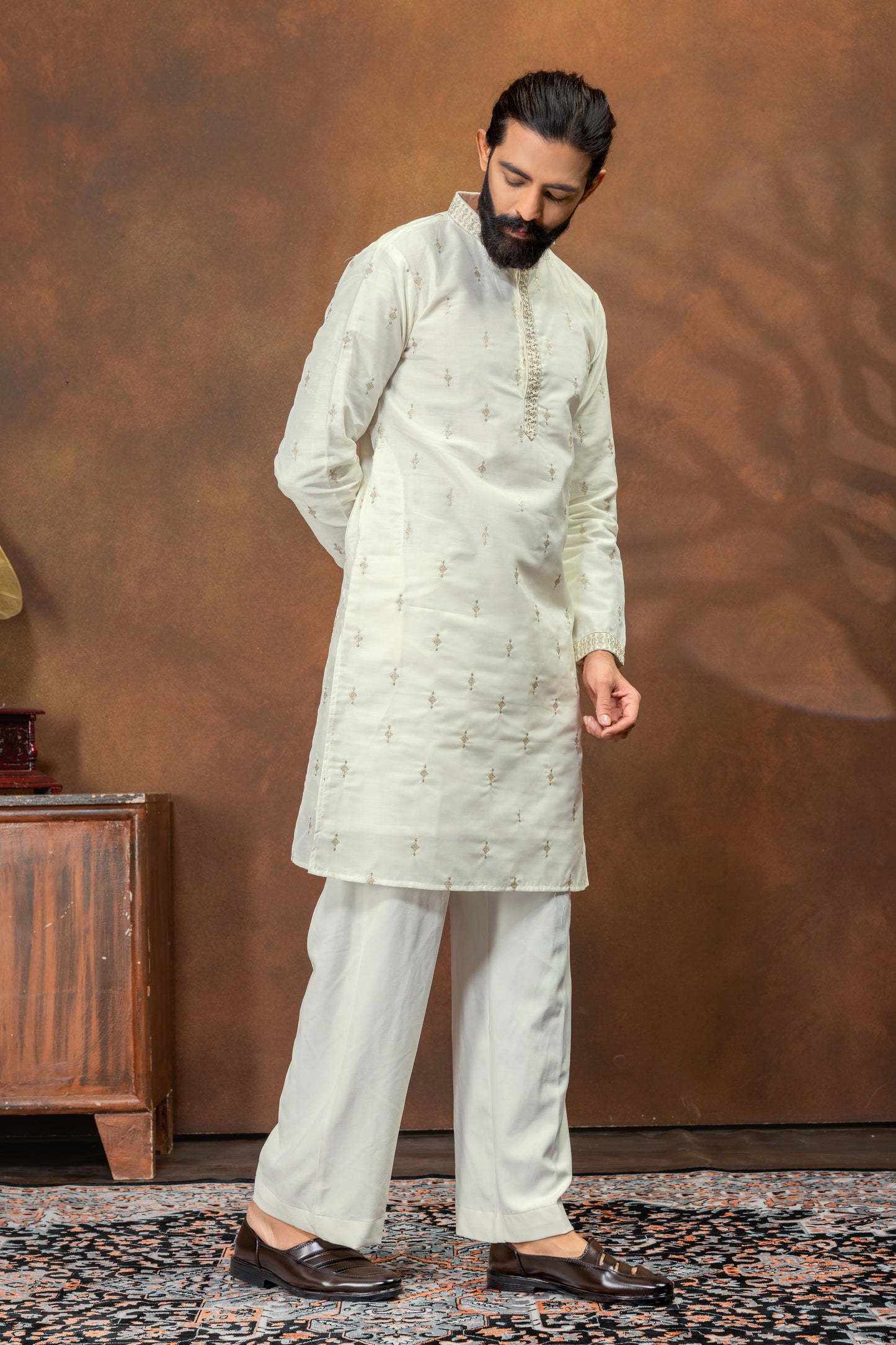 off-white embroidered kurta