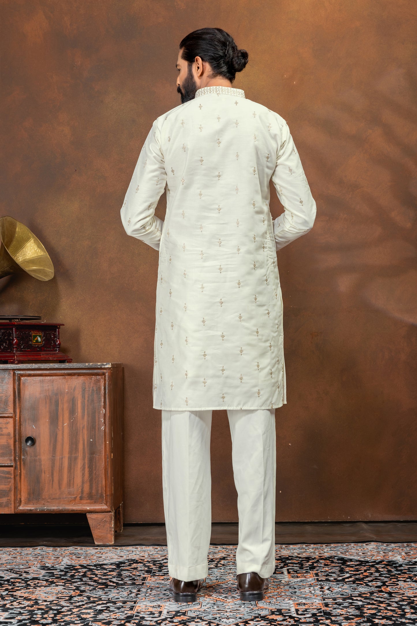 off-white embroidered kurta
