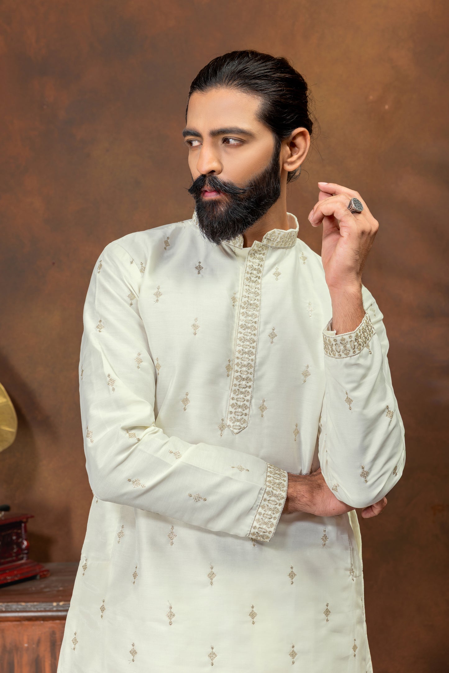 off-white embroidered kurta
