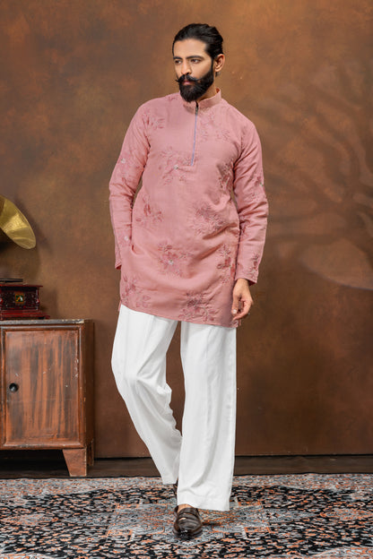 Blush Pink Floral Embroidered Men’s Kurta Set
