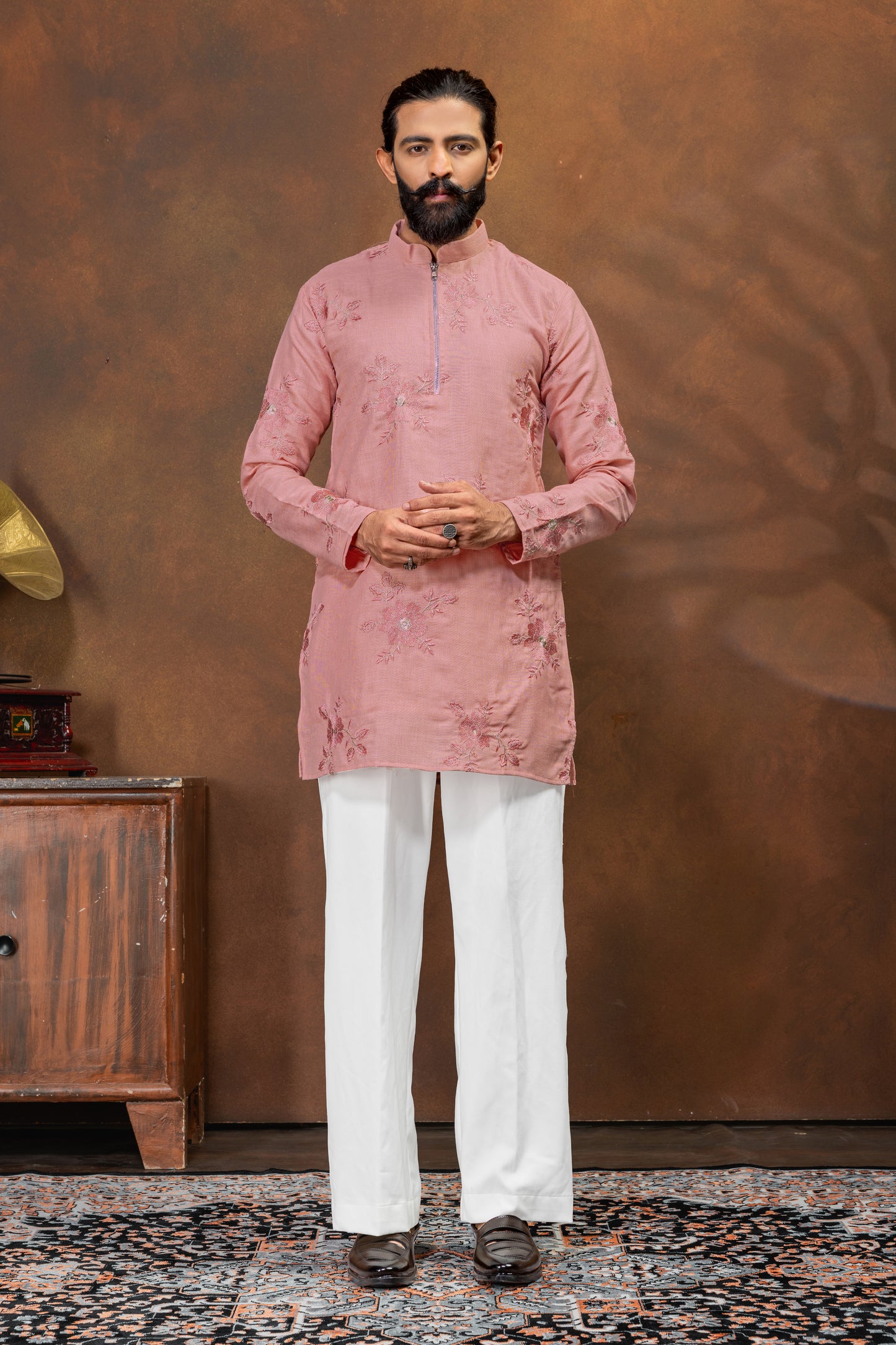 Blush Pink Floral Embroidered Men’s Kurta Set