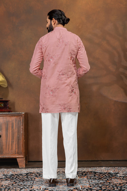 Blush Pink Floral Embroidered Men’s Kurta Set