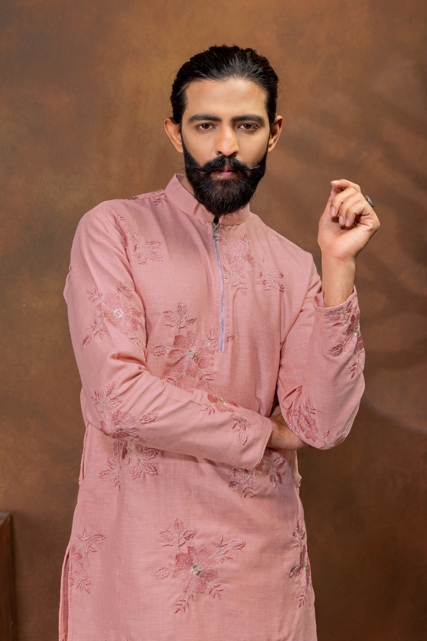Blush Pink Floral Embroidered Men’s Kurta Set