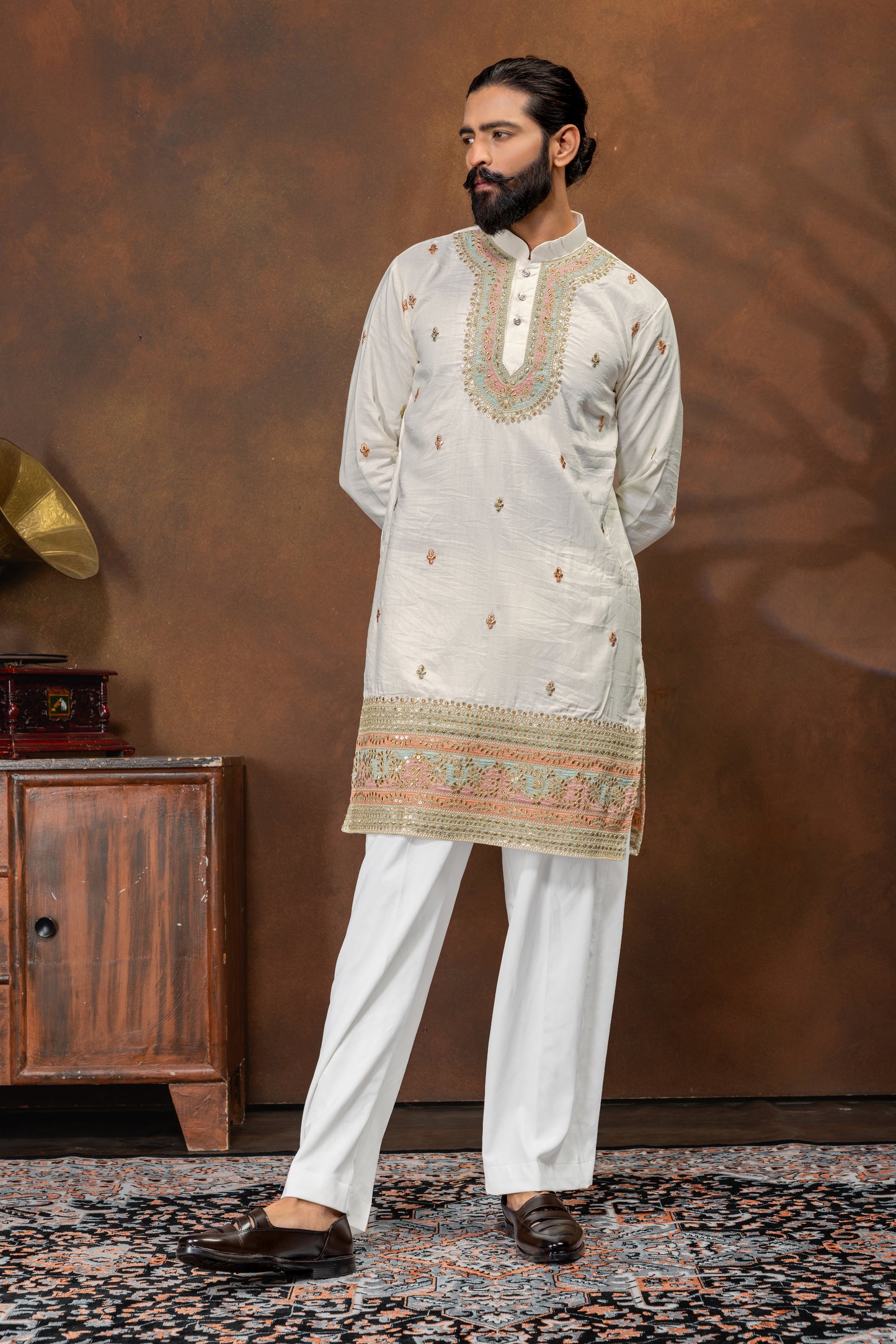 Royal Ivory Embroidered Kurta Pajama Set for Men