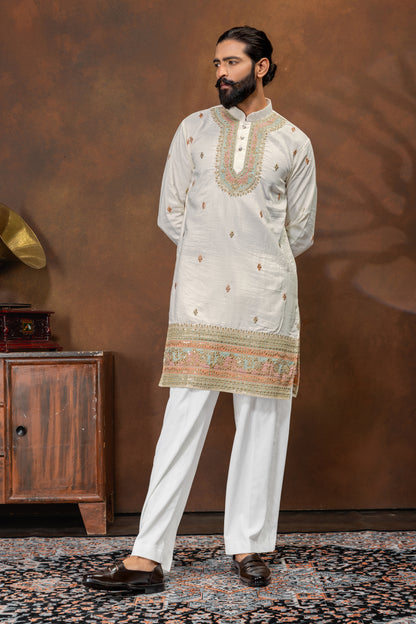 Royal Ivory Embroidered Kurta Pajama Set for Men