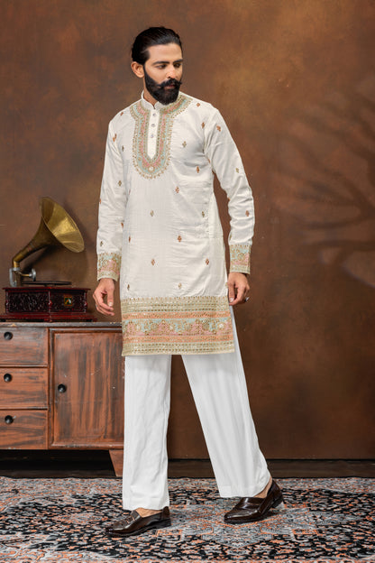 Royal Ivory Embroidered Kurta Pajama Set for Men