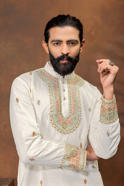 Royal Ivory Embroidered Kurta Pajama Set for Men