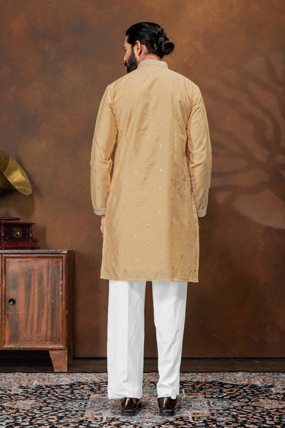 Classic Beige Embroidered Kurta Pajama Set for Men