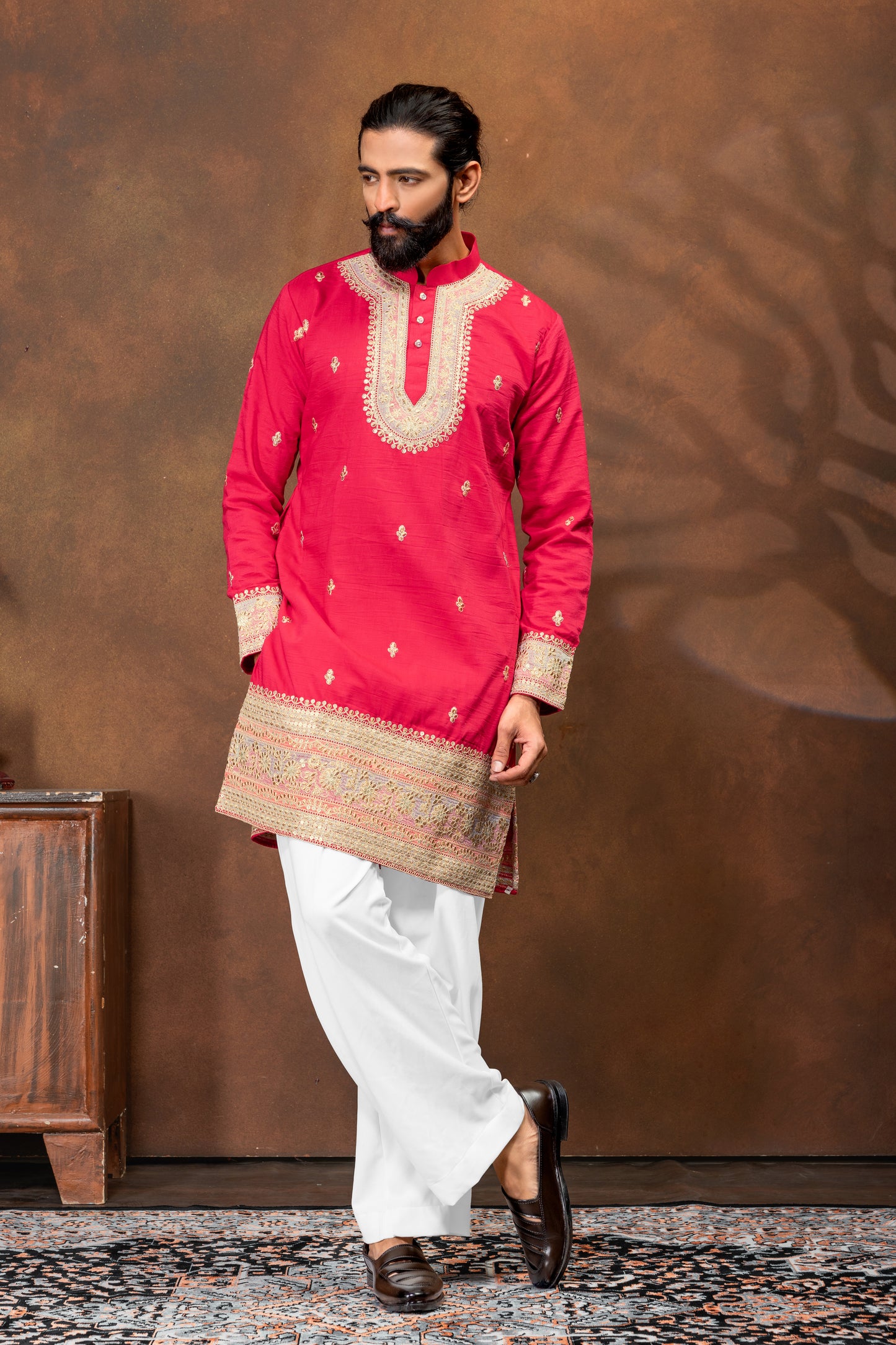 Royal Fuchsia Embroidered Men’s Kurta Set